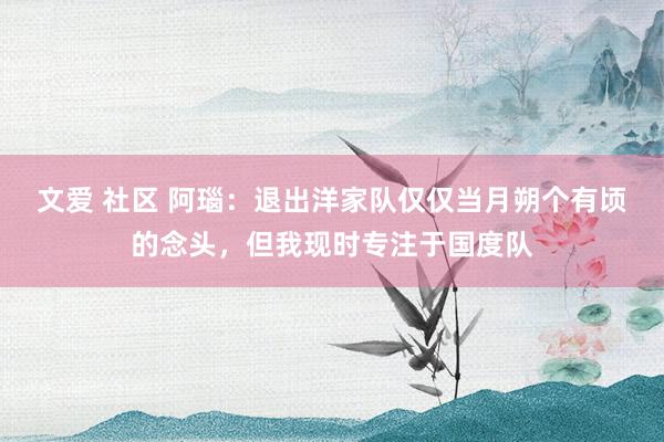 文爱 社区 阿瑙：退出洋家队仅仅当月朔个有顷的念头，但我现时专注于国度队