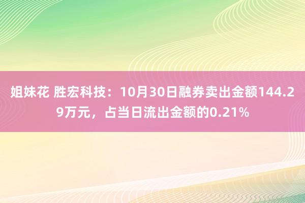 姐妹花 胜宏科技：10月30日融券卖出金额144.29万元，占当日流出金额的0.21%