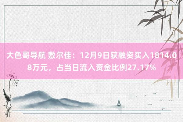 大色哥导航 敷尔佳：12月9日获融资买入1814.08万元，占当日流入资金比例27.17%