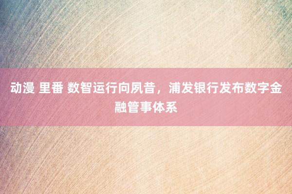 动漫 里番 数智运行向夙昔，浦发银行发布数字金融管事体系