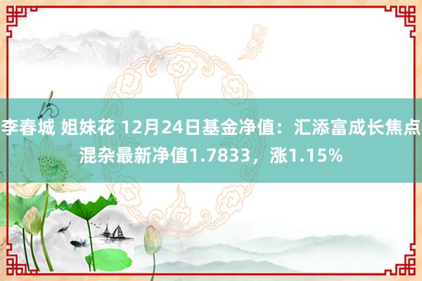 李春城 姐妹花 12月24日基金净值：汇添富成长焦点混杂最新净值1.7833，涨1.15%